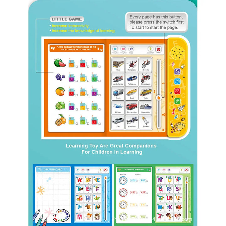 Kids' English Learning Intelligence Touch Book, Early Education Knowledge with Sound Function, Reusable Pen, Birthdays Gift