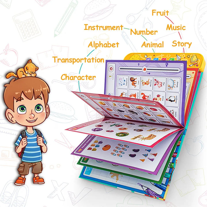 Kids' English Learning Intelligence Touch Book, Early Education Knowledge with Sound Function, Reusable Pen, Birthdays Gift