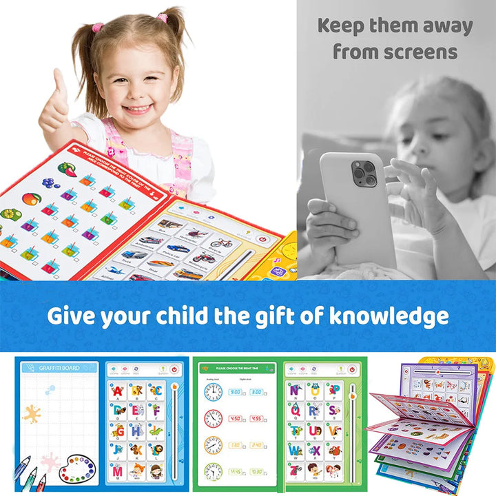 Kids' English Learning Intelligence Touch Book, Early Education Knowledge with Sound Function, Reusable Pen, Birthdays Gift